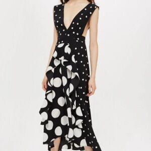 Topshop Black and White Asymmetrical Polka Dot Dress